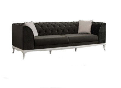 Wohnzimmer Dreisitzer Chesterfield Couch Sofa 3 Sitzer Schwarz Stoff Stoffsofa